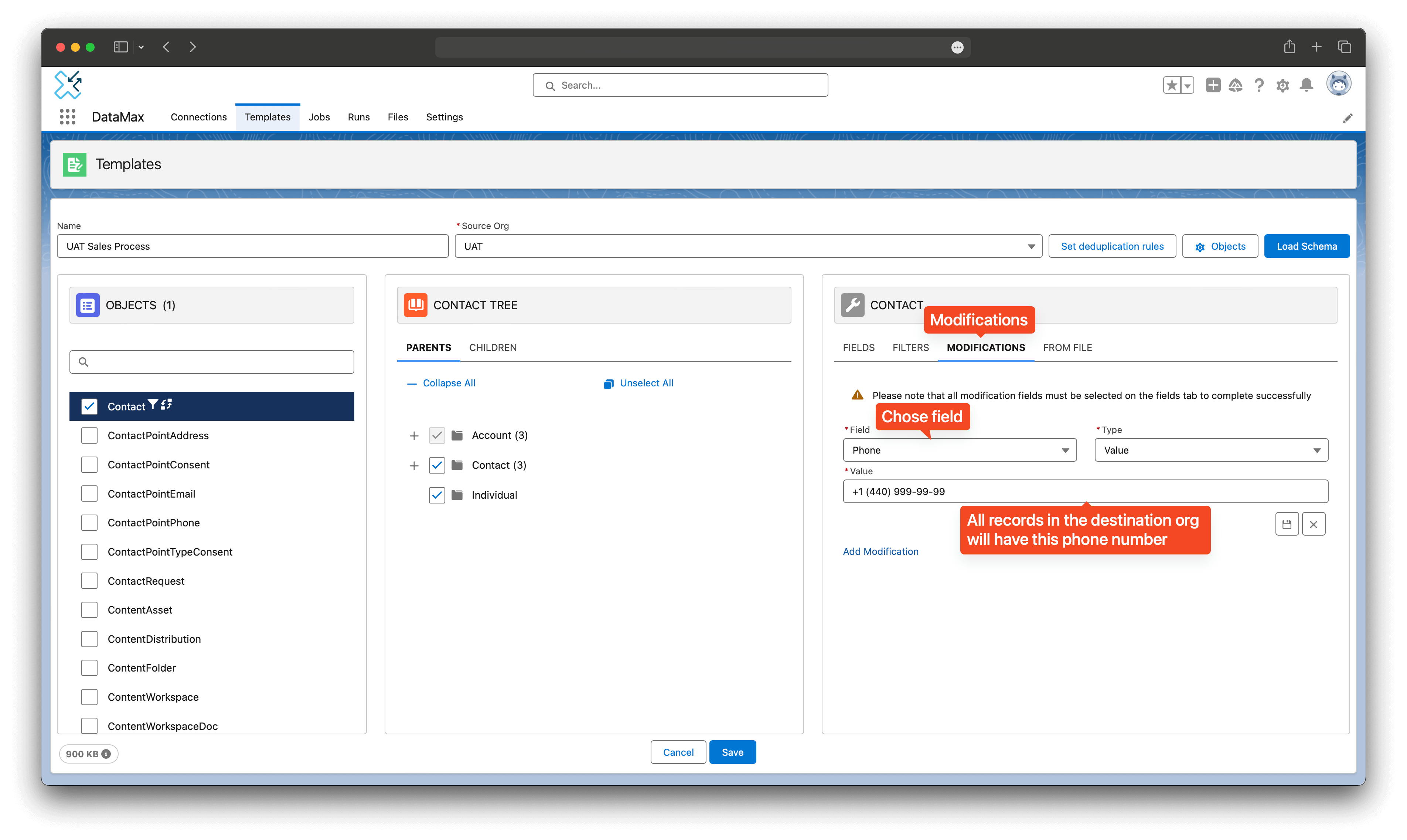 Modifications Tab